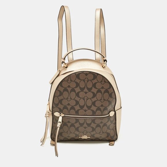 Coach Gold/Brown Signature Coated Canvas and Leather Jordyn Backpack 247-050225 - Picture 1 of 9